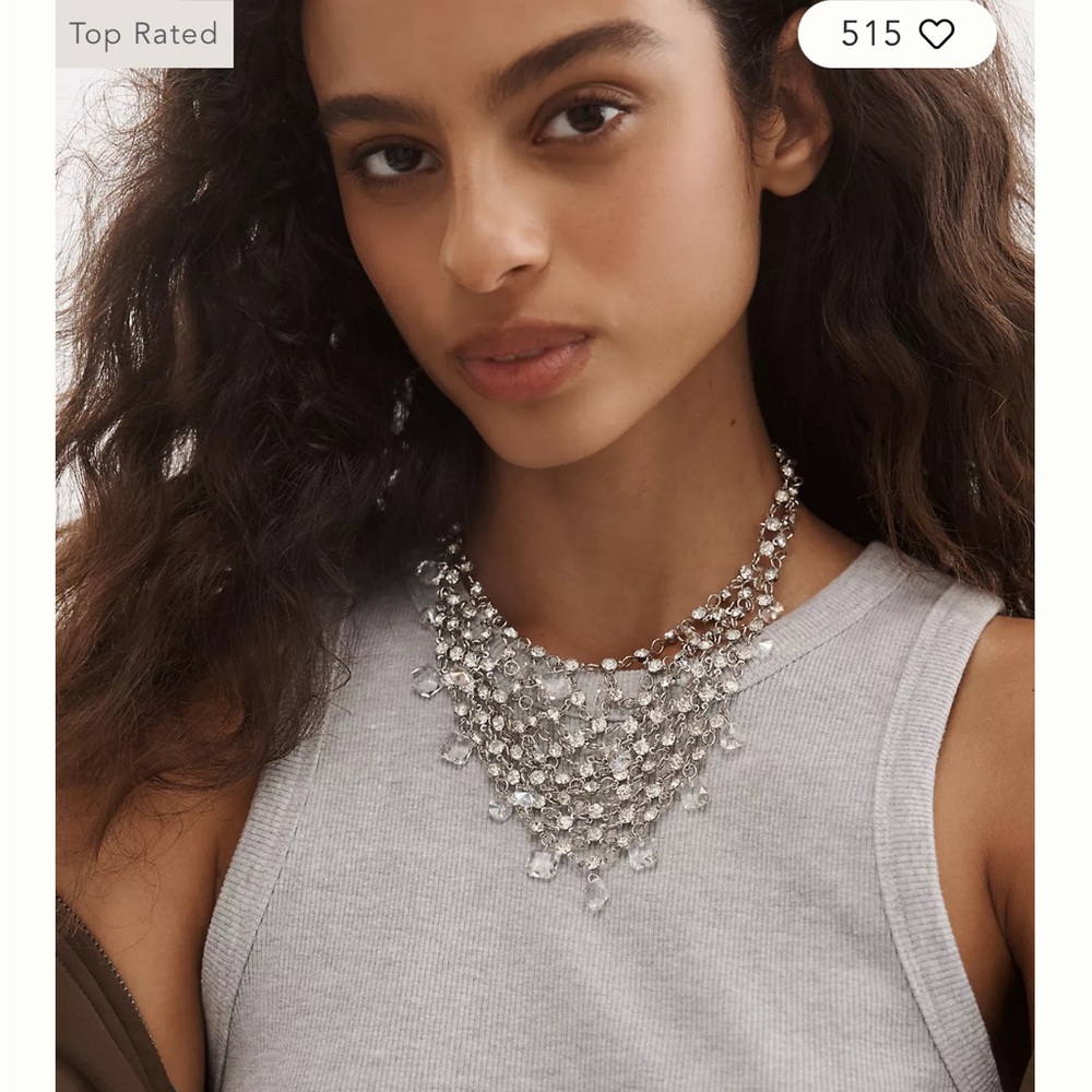 Anthropologie Silver Crystal Necklace